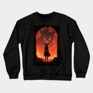 Anime Girl Witch Entering Hell to fight Demon Lord Crewneck Sweatshirt